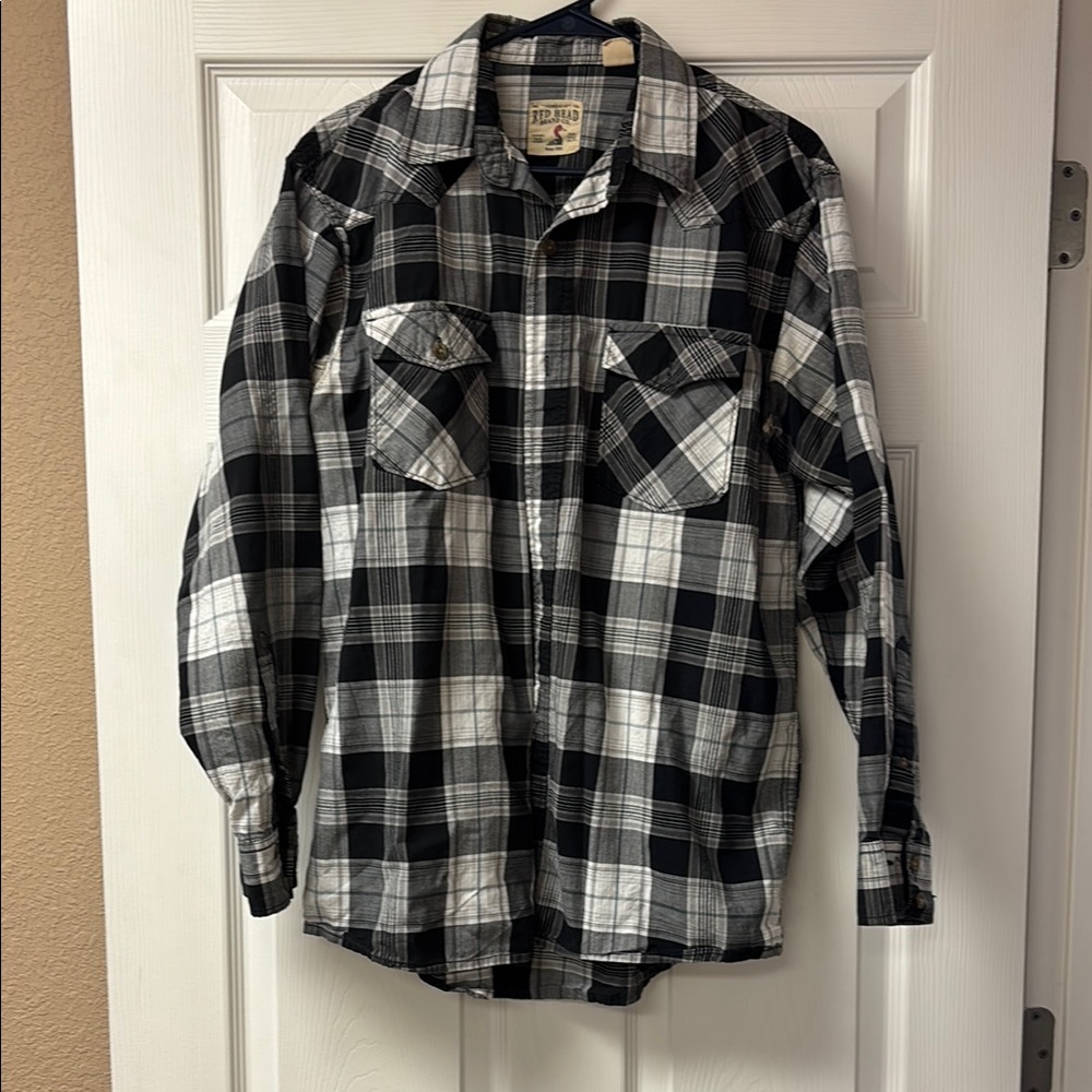 RedHead Black and White Plaid Casual Button Down Shirt